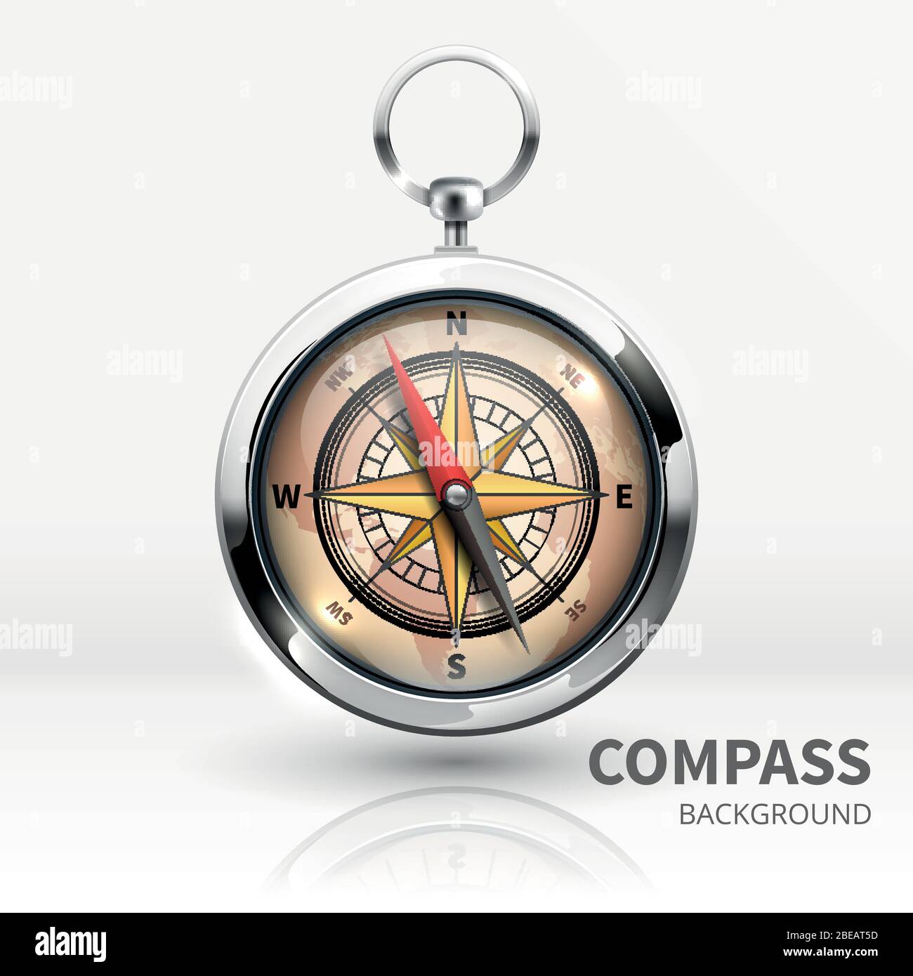 Old realistic vector navigation compass isolated. Illustration of equipment for travel orientation Stock Vector