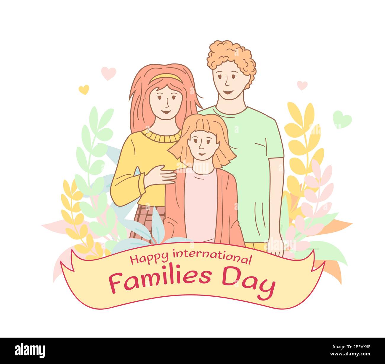 Poster for International Family Day. Outline cartoon style ...