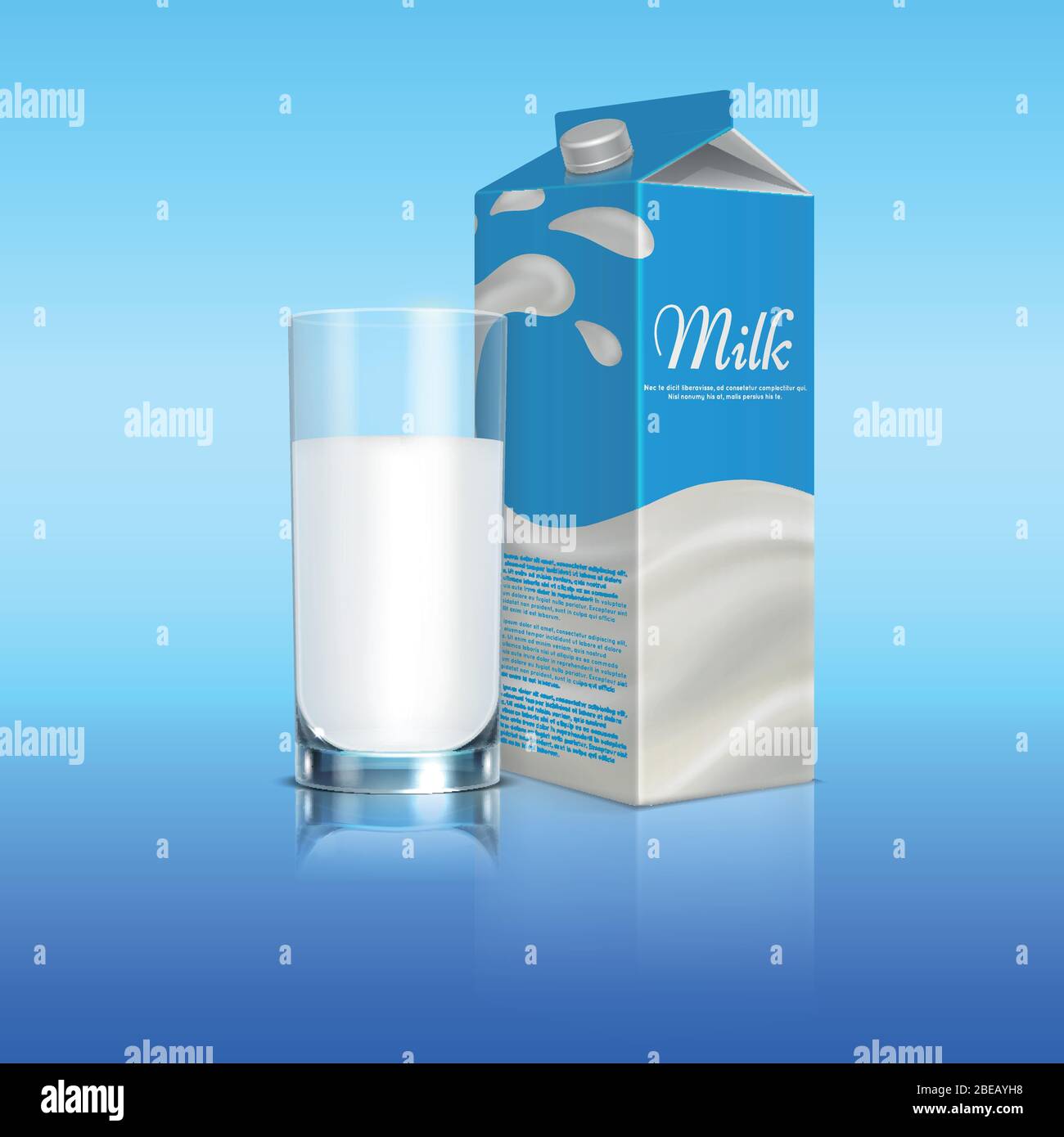 Milk Carton Box with Glass cup. Vector template drink milk illustration