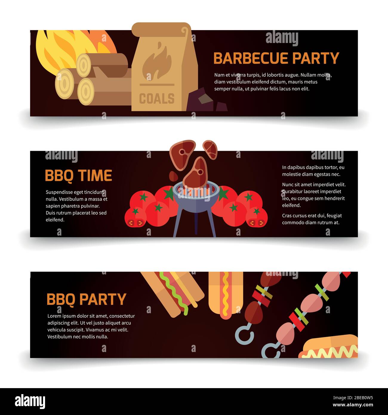 Horizontal banners for Internet and web. Barbecue, hamburgers and ...