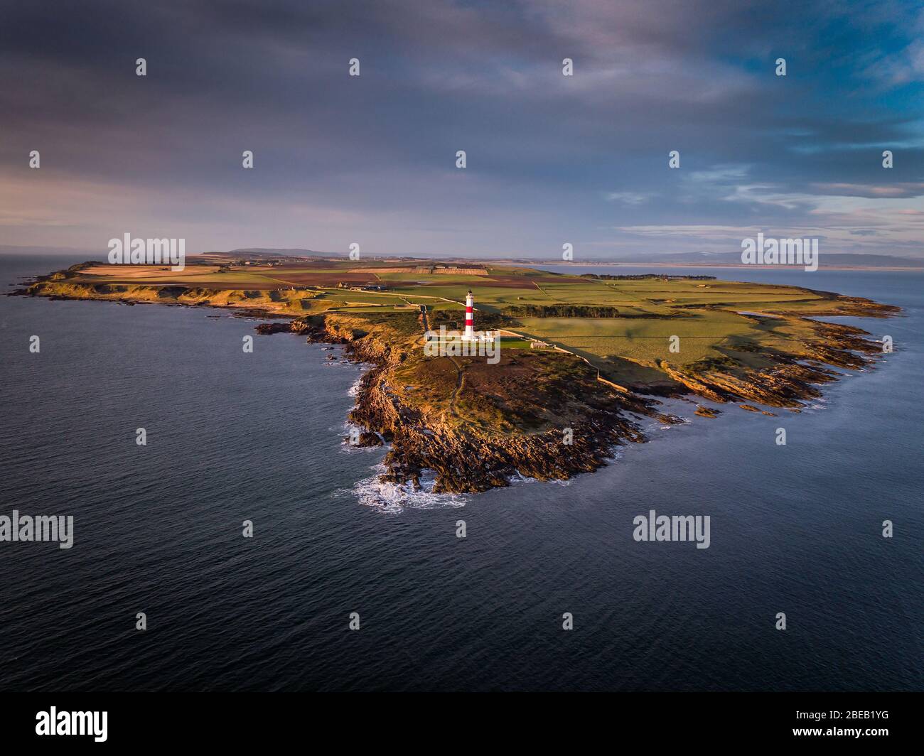 Early morning light over Tarbat Ness Lighthouse using a drone Stock Photo