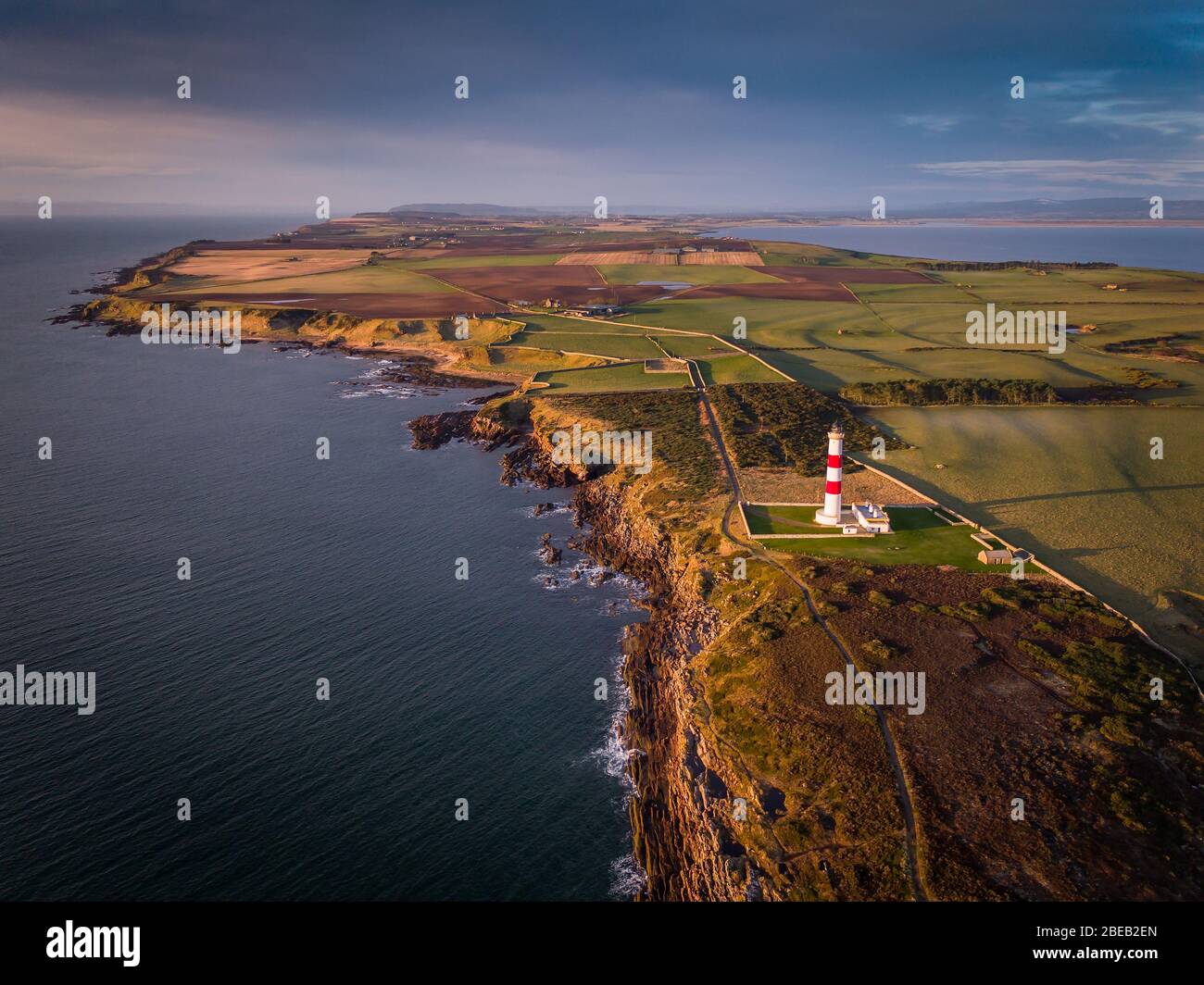 Early morning light over Tarbat Ness Lighthouse using a drone Stock Photo