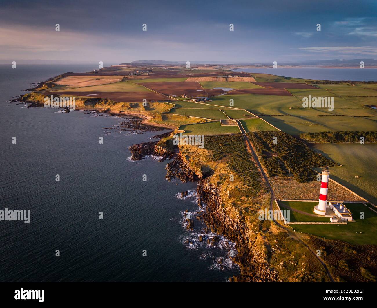 Early morning light over Tarbat Ness Lighthouse using a drone Stock Photo