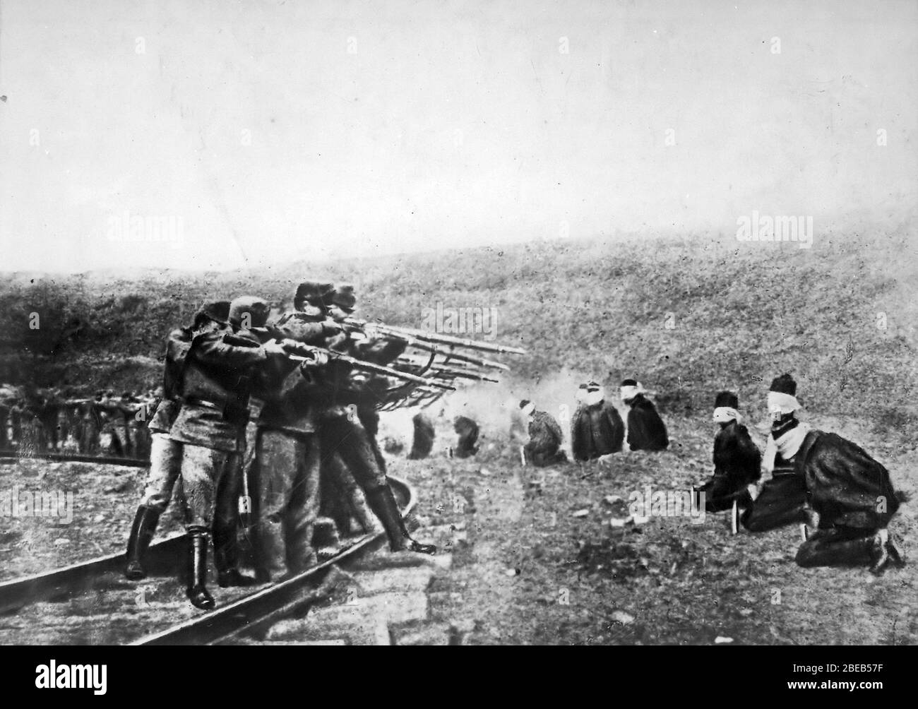 English World War I Execution Squad Original Caption Austria S Atrocities Blindfolded And In A Kneeling Position Patriotic Jugo Slavs In Serbia Near The Austrian Lines Were Arranged In A Semi Circle And Ruthlessly Shot