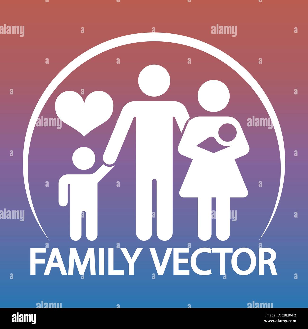 White happy family logo design - parents and two kids emblem. Vector illustration Stock Vector