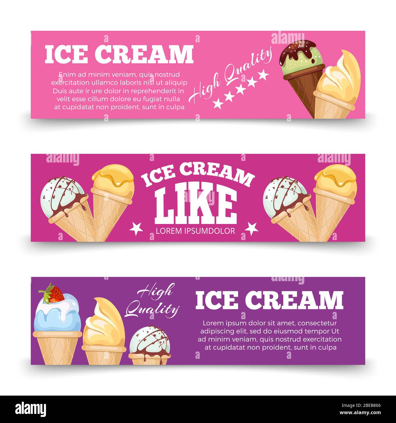 Colorful ice cream banners template set. Ice cream sweet food banner