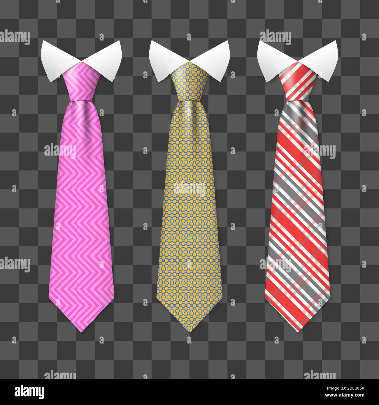 Colorful realistic neck ties set isolated on transparent background. Collection of neck tie fashion for business. Vector illustration Stock Vector