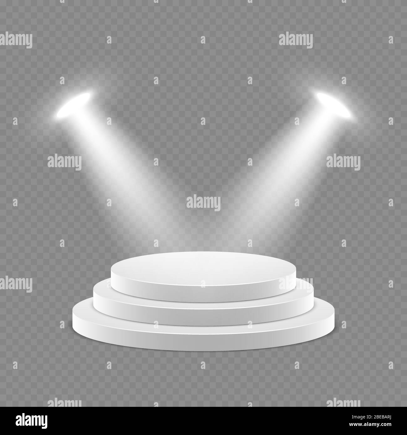 Vector 3d pedestal with spotlights isolated object. Pedestal and podium empty illuminated illustration Stock Vector