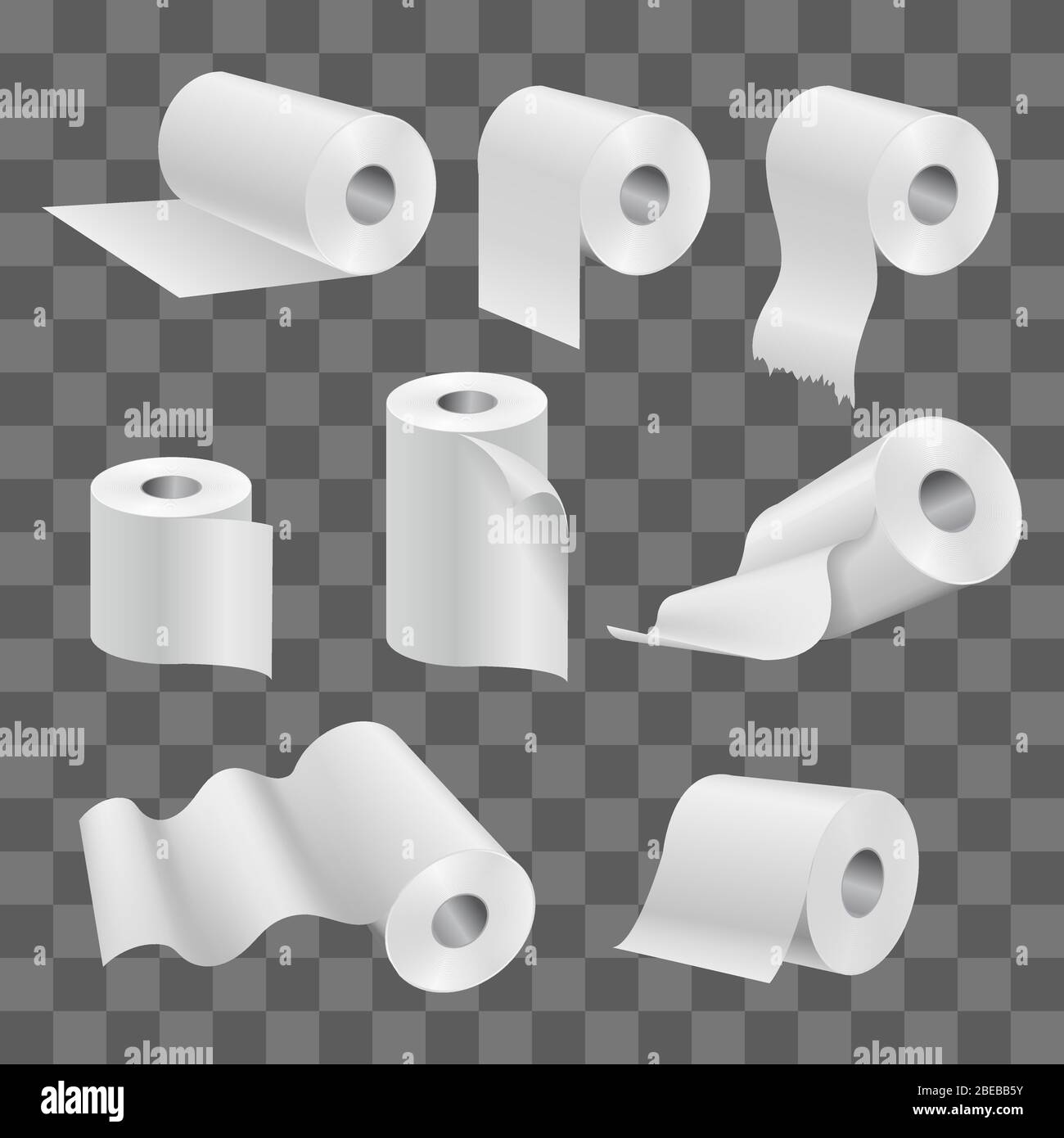 White toilet paper roll and kitchen towels isolated on transparent background. Vector roll paper for toilet and towel for bathroom illustration Stock Vector