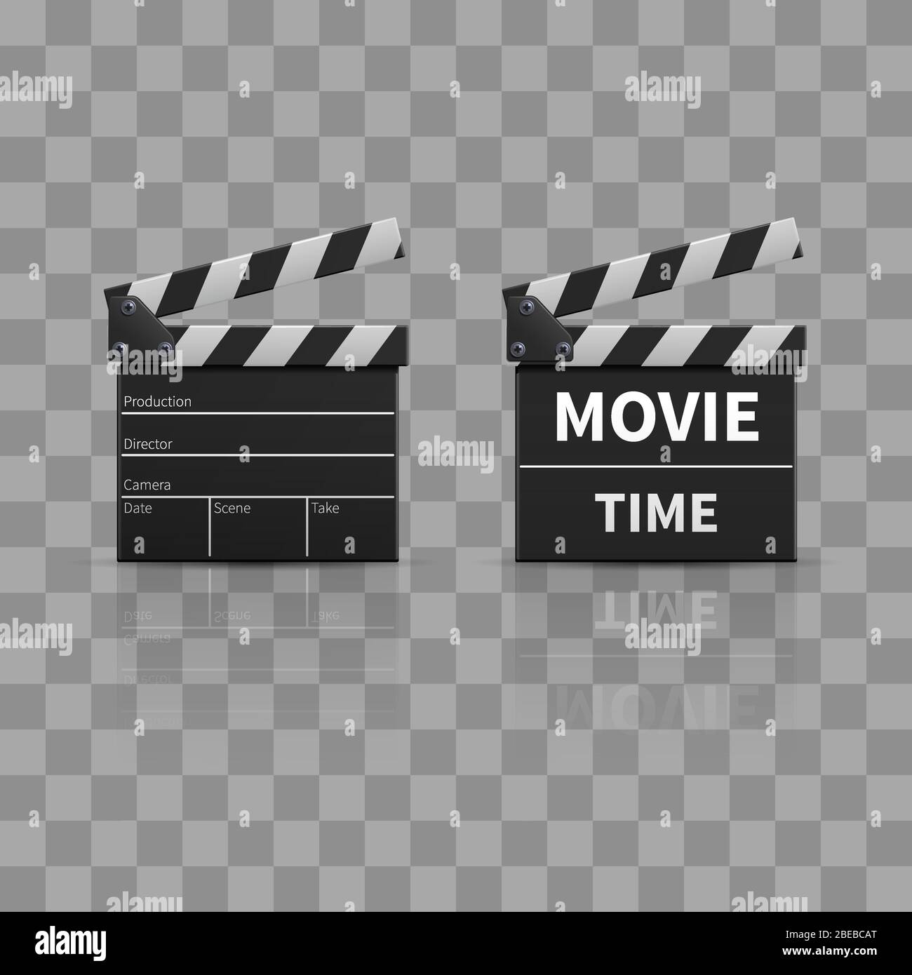 Movie clapperboard or film clapper isolated on transparent background. Vector illustration Stock Vector