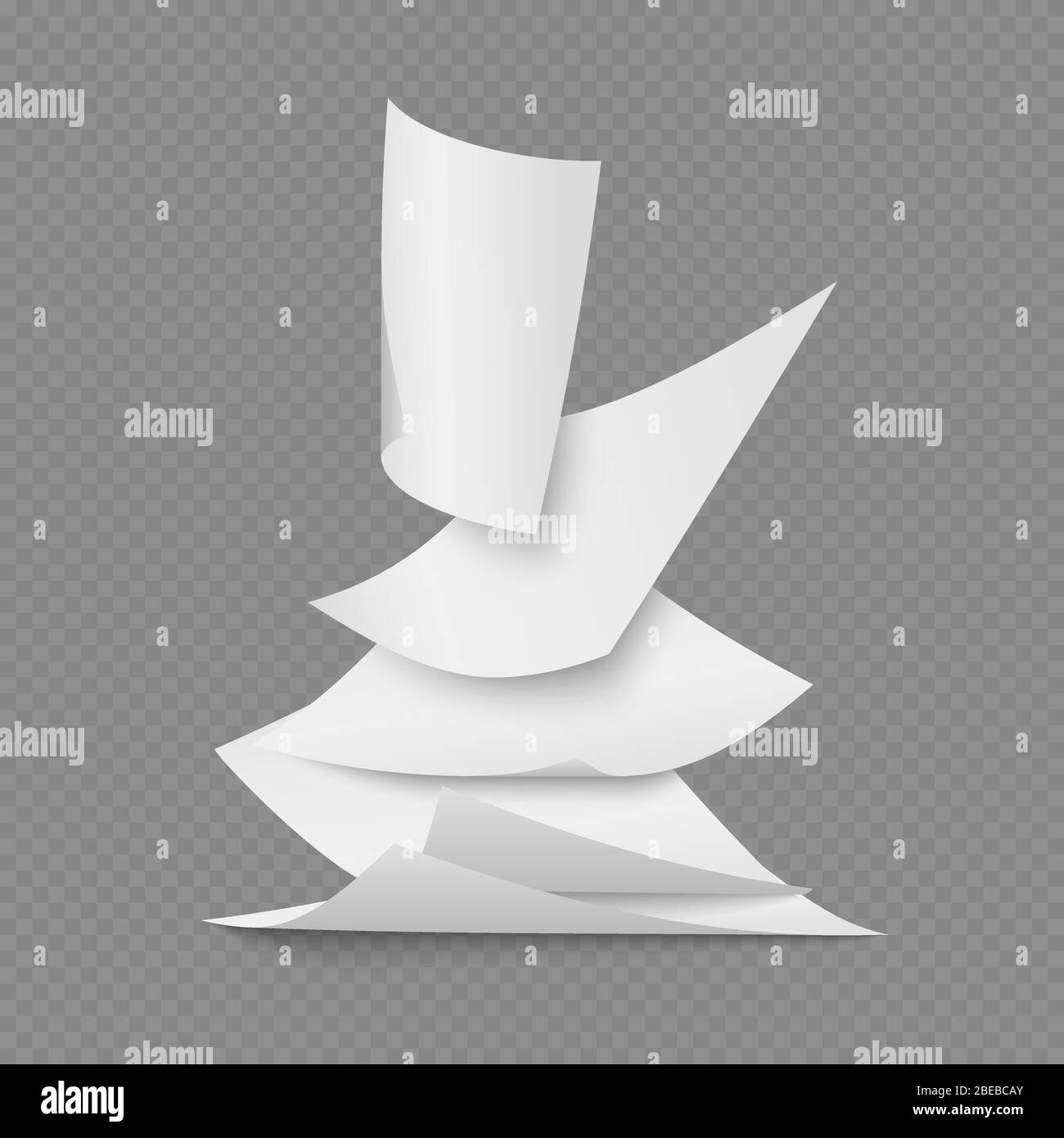 Falling document blank white paper pages on transparent background. Vector illustration Stock Vector