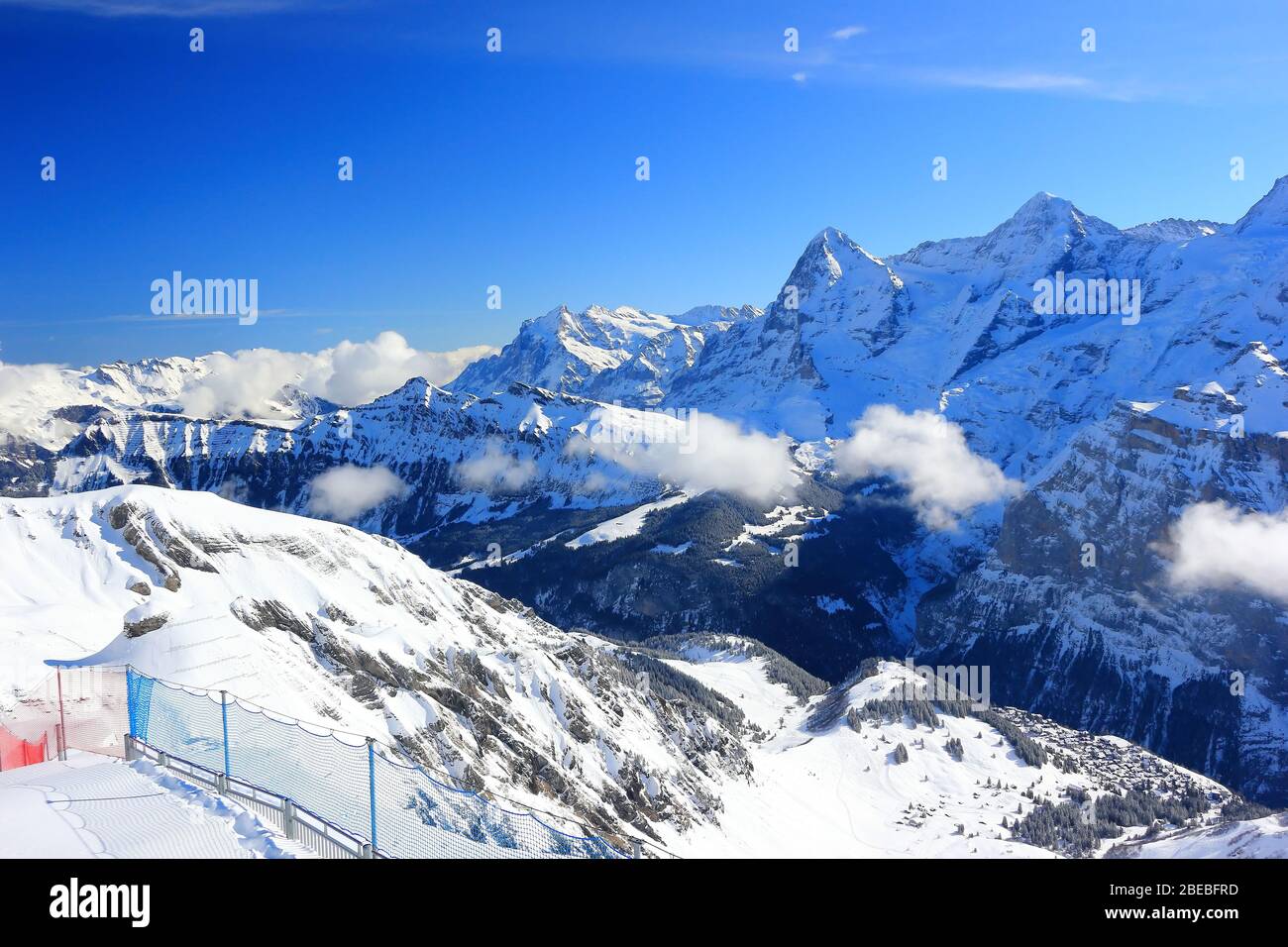 View of Eiger and Mönch from Schilthorn. Bernese Alps of Switzerland, Europe. Stock Photo