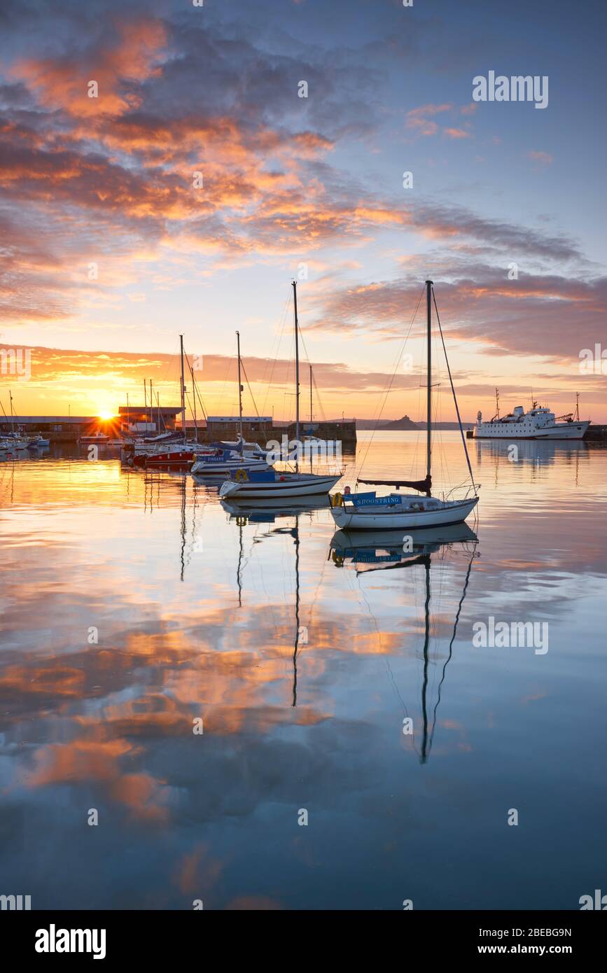 Morning view over Penzance outer Harbour, West Cornwall Stock Photo