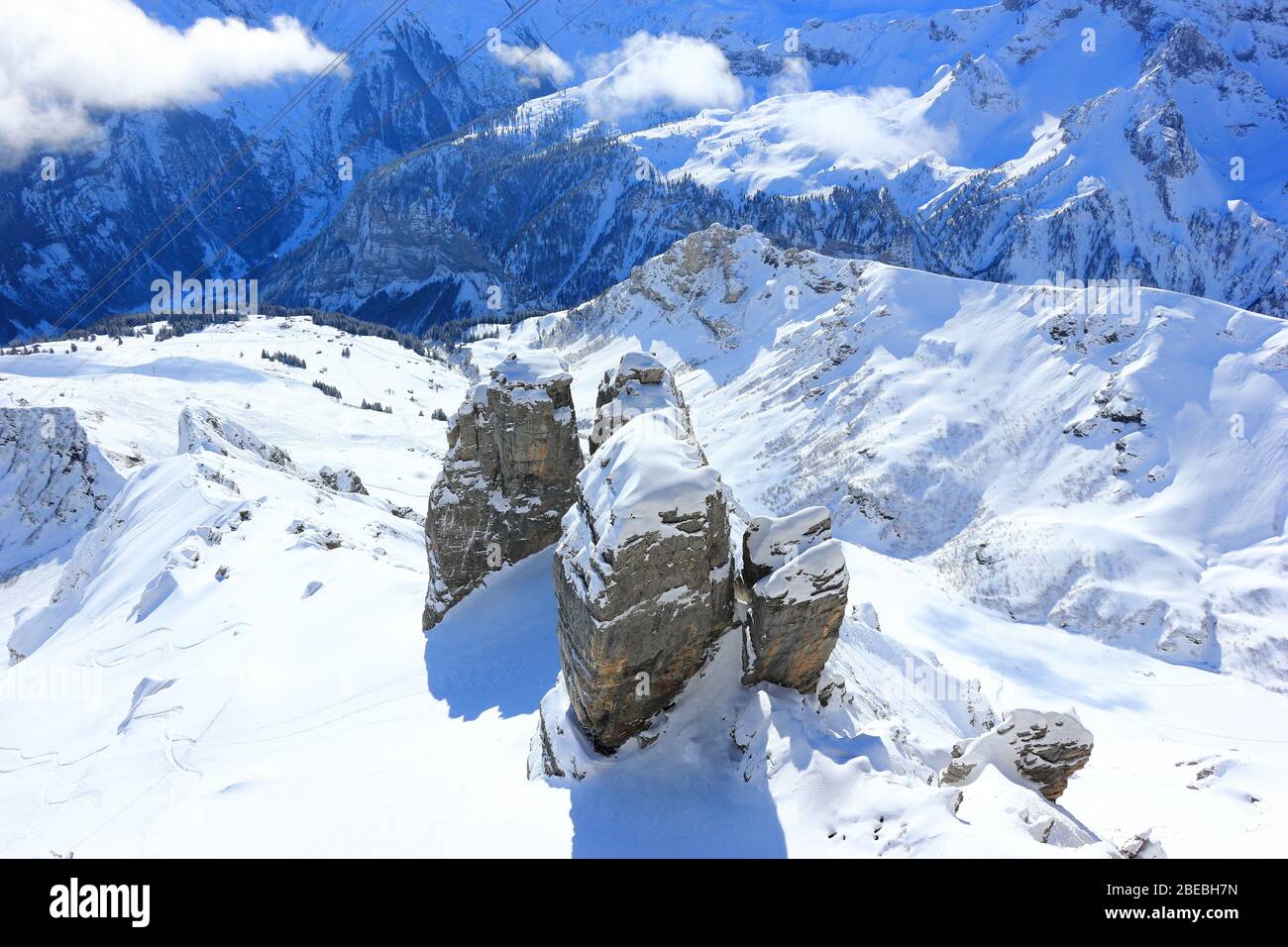 View of Alps from Schilthorn. Bernese Alps of Switzerland, Europe. Stock Photo