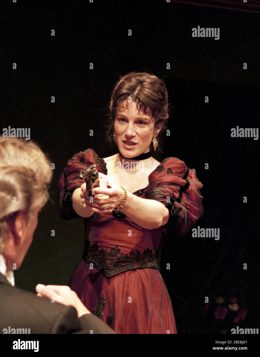 Harriet Walter (Hedda Tesman), Peter Blythe (Judge Brack) in HEDDA GABLER by Ibsen at the Minerva Theatre, Chichester Festival Theatre, West Sussex, England in 1996 design: Isabella Bywater lighting: Nick Beadle director: Lindy Davies Stock Photo