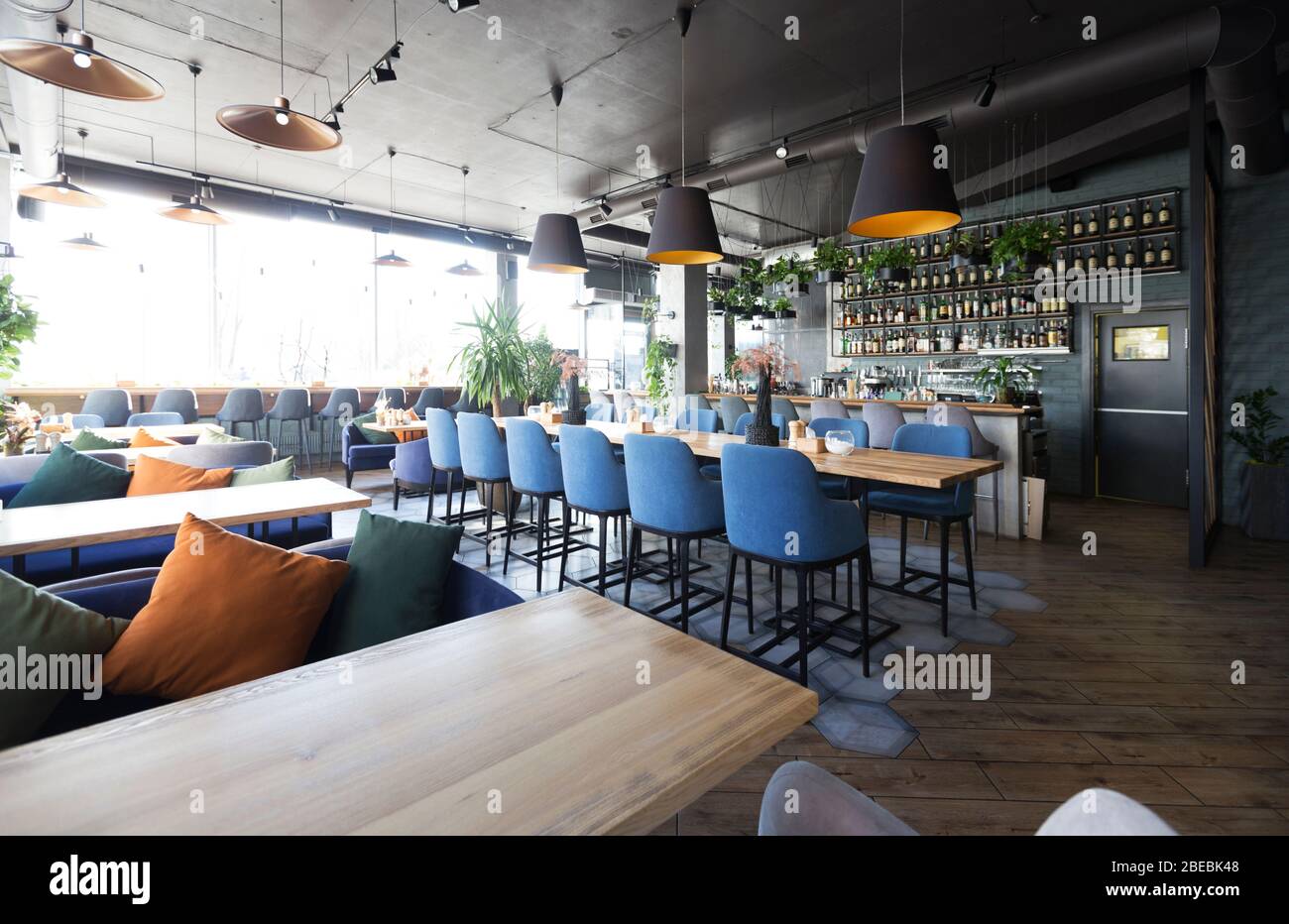 New and clean luxury restaurant in european style, bar counter Stock Photo Alamy