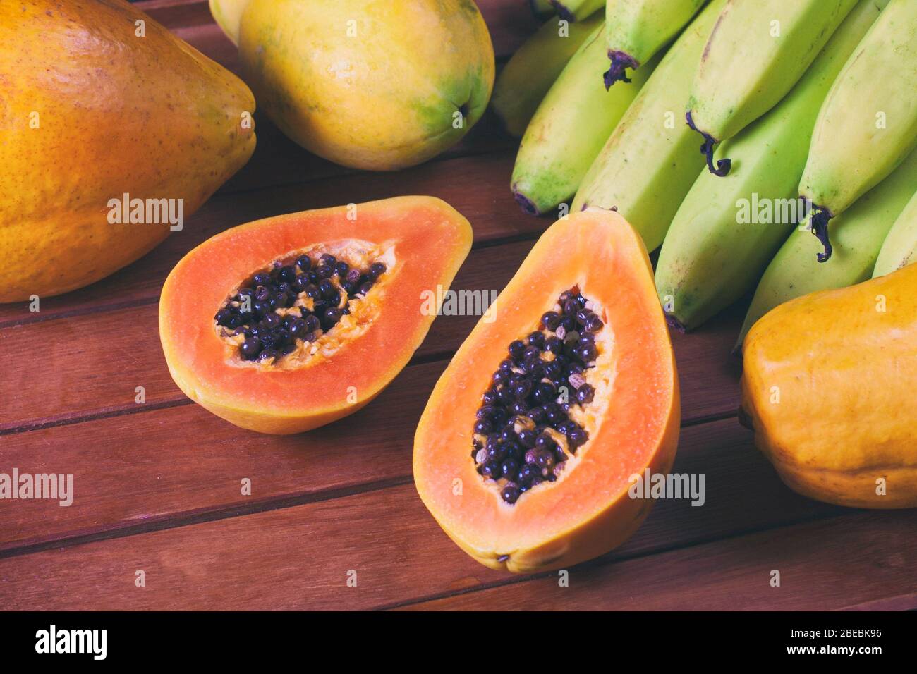 Tropical Fresh Fruits. Mamao Papaya and Bananas Stock Photo Alamy