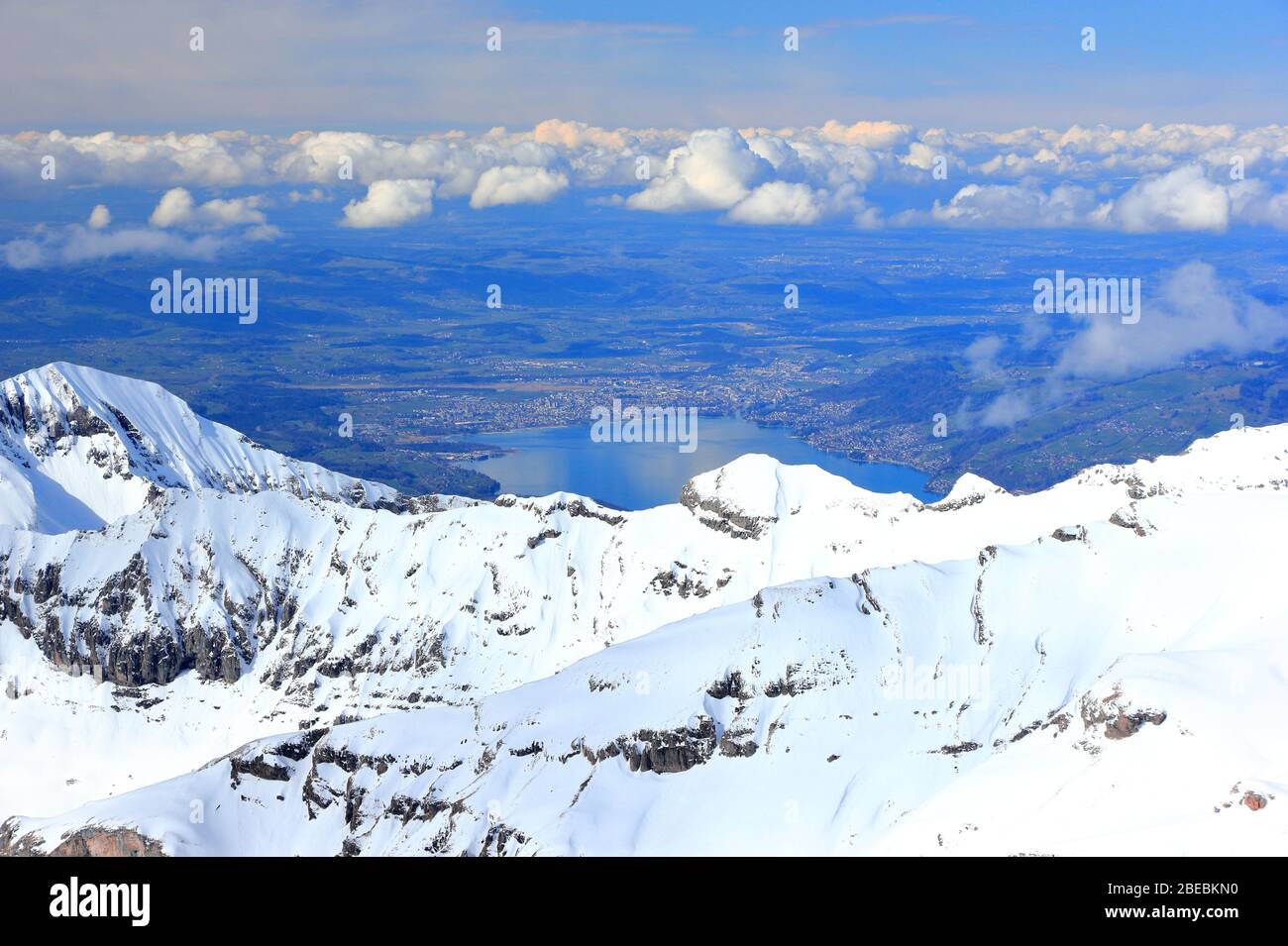 View of Lake Thun from Schilthorn. Bernese Alps of Switzerland, Europe. Stock Photo