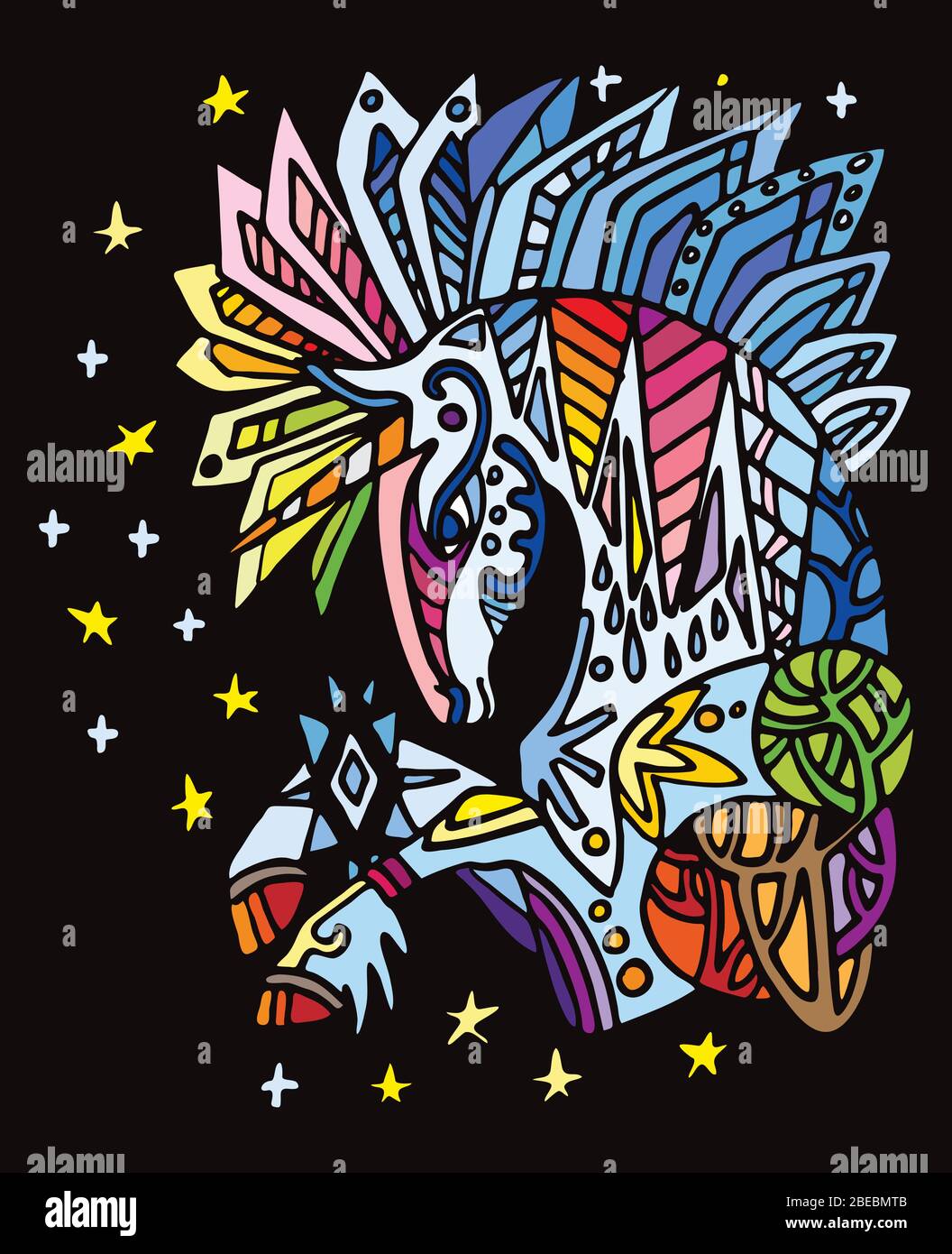 Vector Decorative Doodle Ornamental Ice Unicorn Colorful Abstract