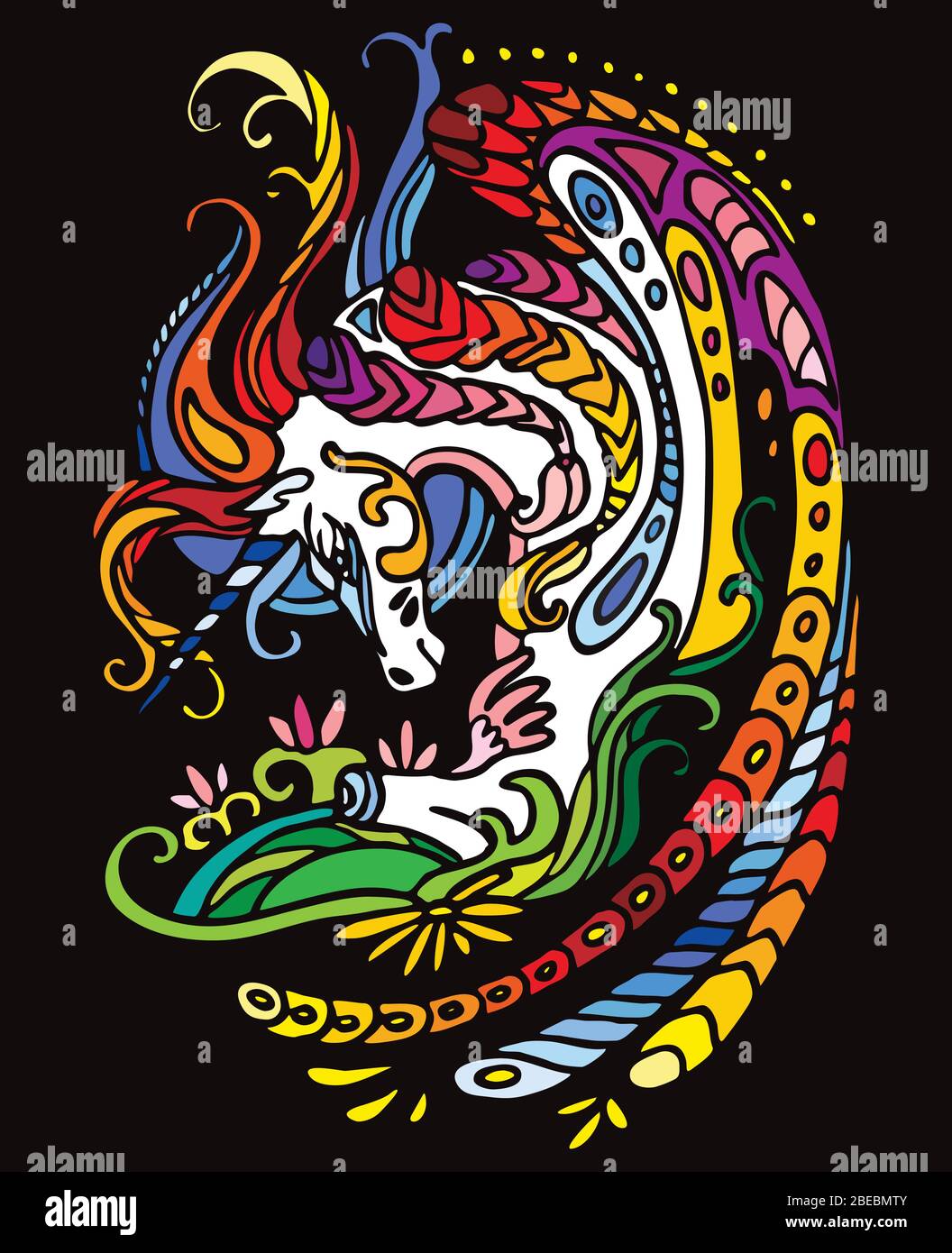 Vector Decorative Doodle Ornamental Rainbow Unicorn Colorful Abstract Vector Illustration Of Unicorn Isolated On Black Background Stock Illustration Stock Vector Image Art Alamy,Bar Wallpaper For Walls