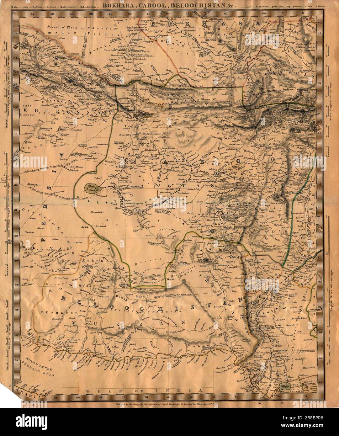'English: Bokhara Cabool Beloochistan, Published by the Society for the Diffusion of Useful Knowledge, 1838. From the Perry-Castañeda Library Map Collection, University of Texas at Austin; Published 1838; http://www.lib.utexas.edu/maps/historical/bokhara 1838.jpg (LINK); Society for the Diffusion of Useful Knowledge; ' Stock Photo
