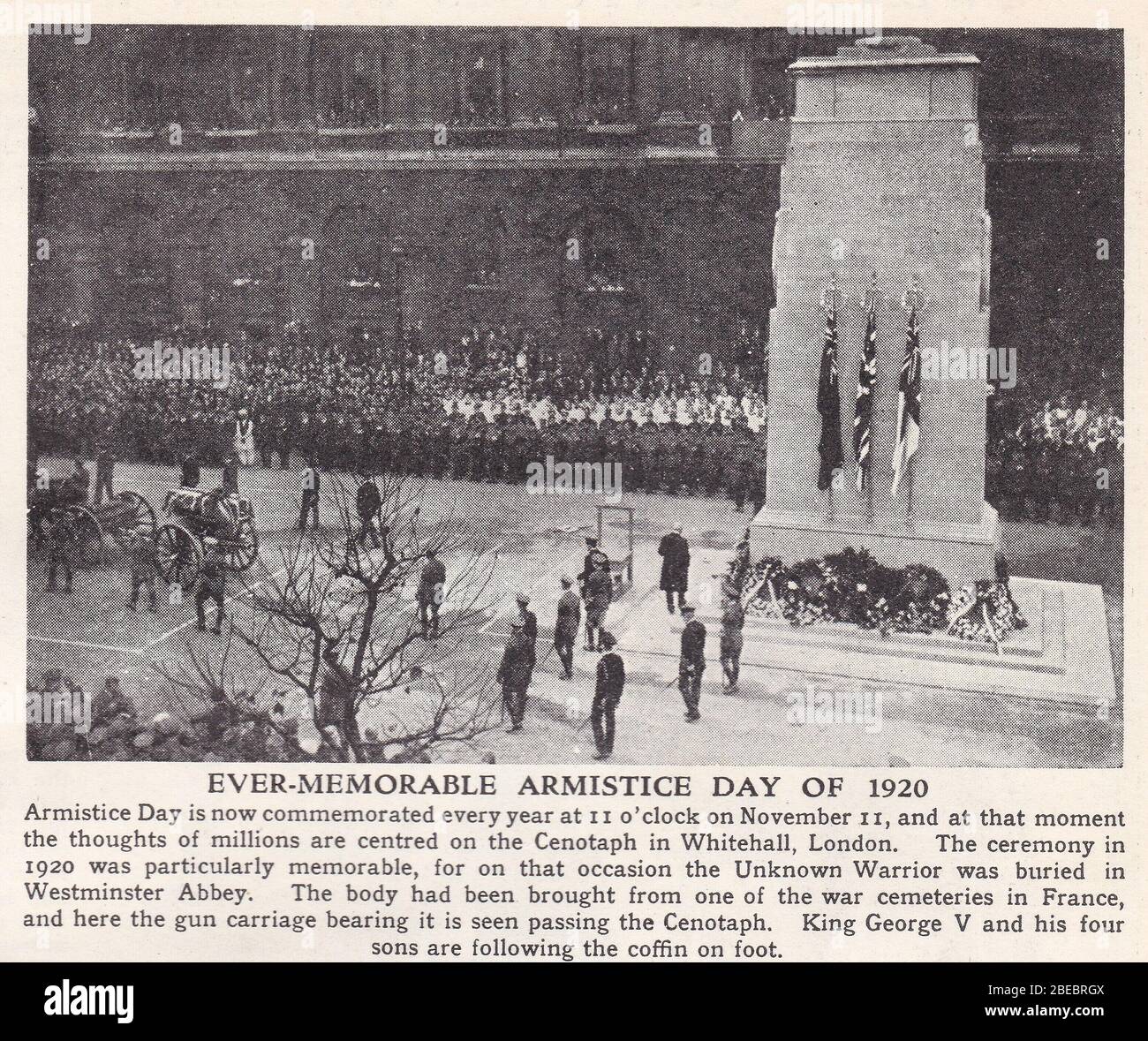 Vintage black and white photo of Armistice Day of 1920. Stock Photo