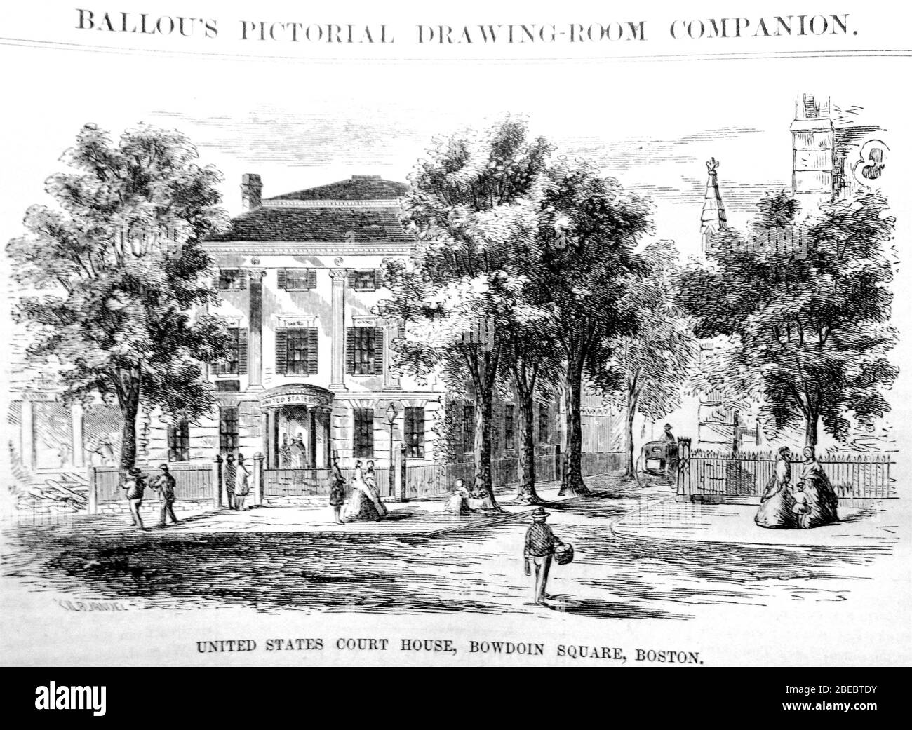 "English Bowdoin Square, Boston, ca.1855. Engraving by S.S. Kilburn