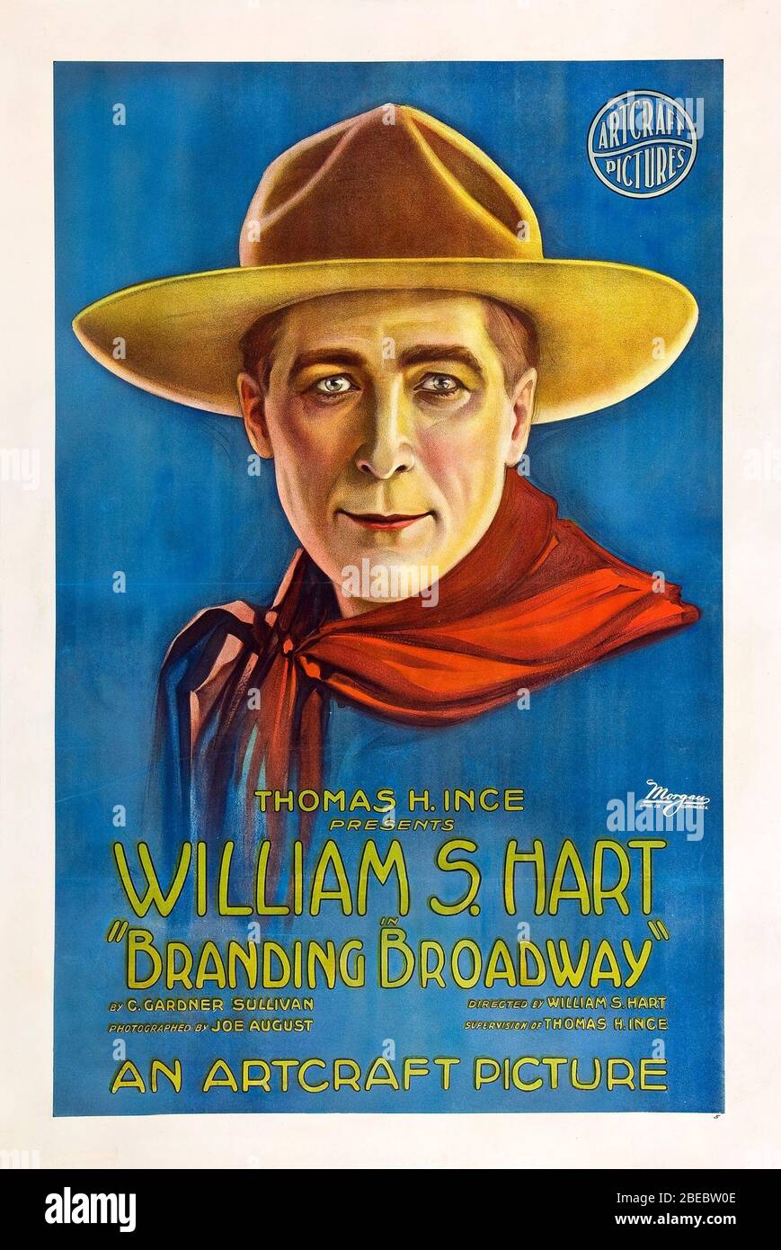 'English: Poster for the American western film Branding Broadway (1918).; 1918; source; Artcraft Pictures; ' Stock Photo
