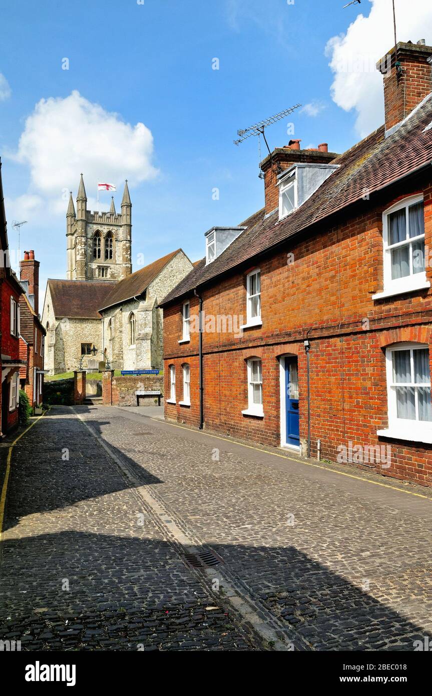 Lower Church Lane and St.Andrews parish church, Farnham Surrey England UK Stock Photo