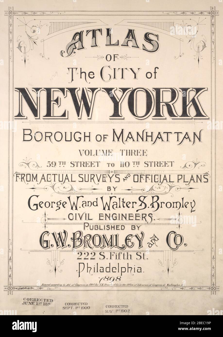 English Title Page From Bromley George W And Bromley Walter S Atlas Of The City Of New York Borough Of Manhattan Volume Three 59th Street To 110th Street Philadelphia G W Bromley Explore tweets of ny public library @nypl on twitter. alamy