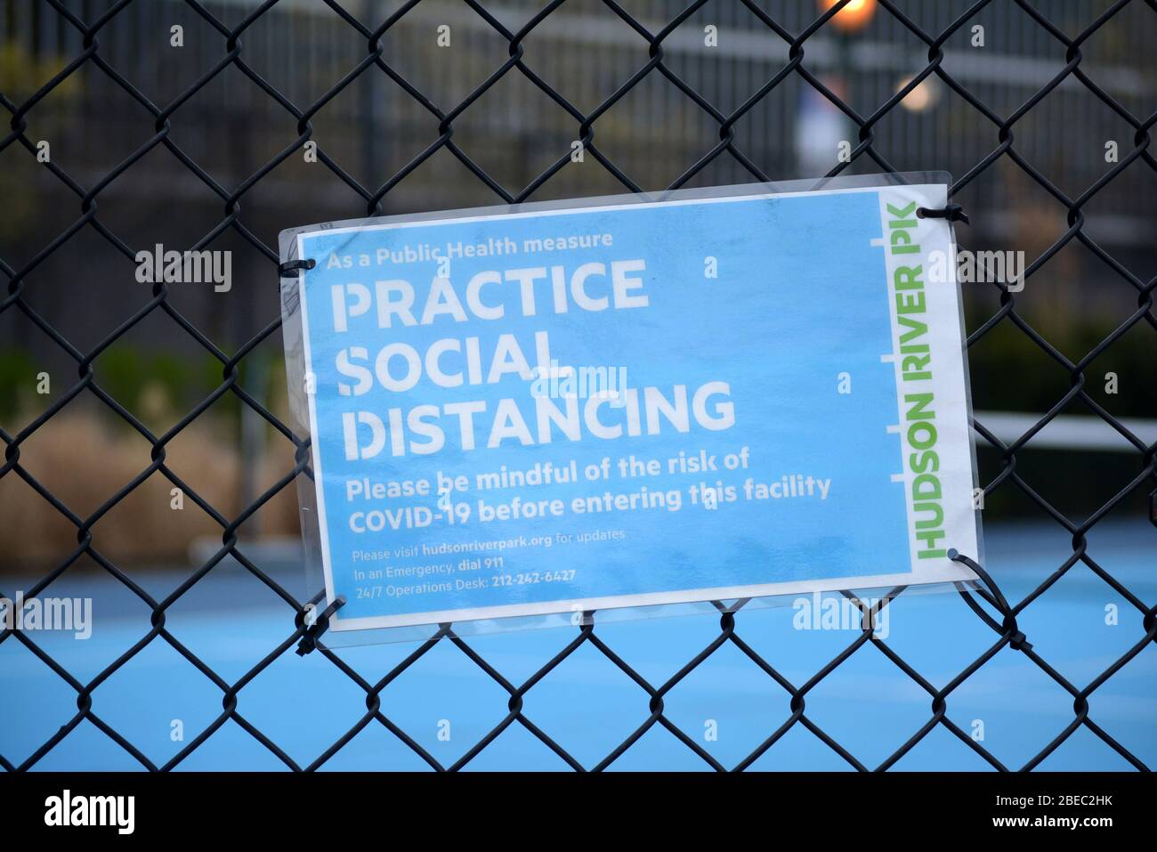 Public tennis court shut down during the coronavirus pandemic in New York City. Stock Photo