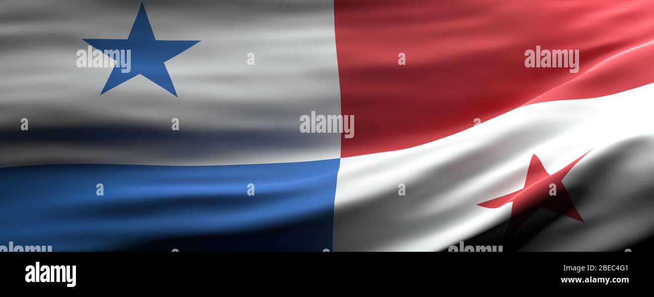 Panama sign symbol,  national flag waving texture background, language, culture concept, banner. 3d illustration Stock Photo