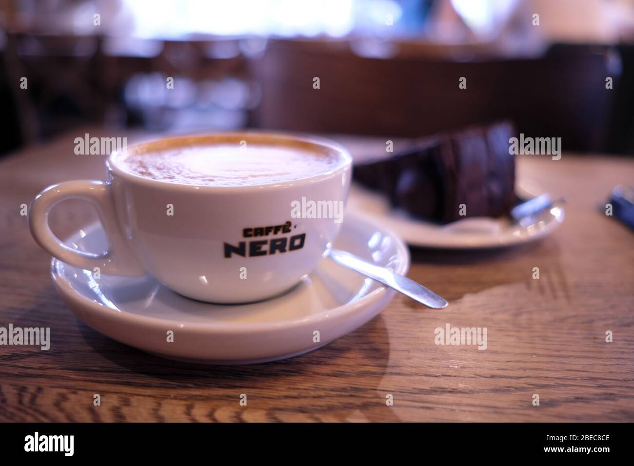 LONDON- MARCH, 2019: Interior shot of Caffe Nero coffee and cake. A large chain of high street Italian style coffee shops based in London Stock Photo
