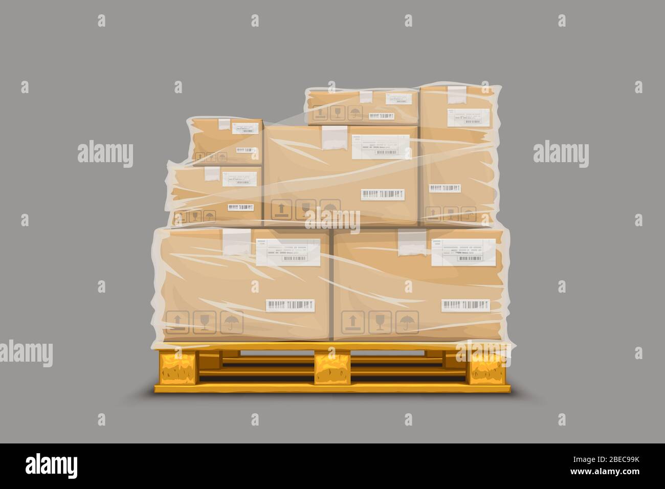 boxes stretch fim on pallet Stock Vector