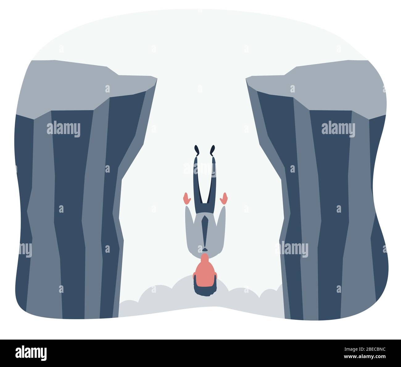 Businessman falls into the abyss, crisis, bankruptcy. Stock Vector