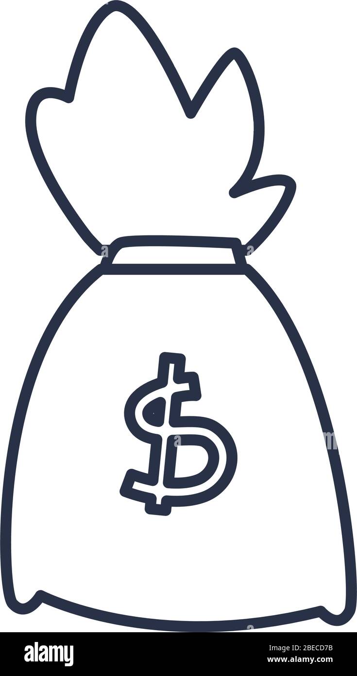 money bag icon over white background, line style, vector illustration ...