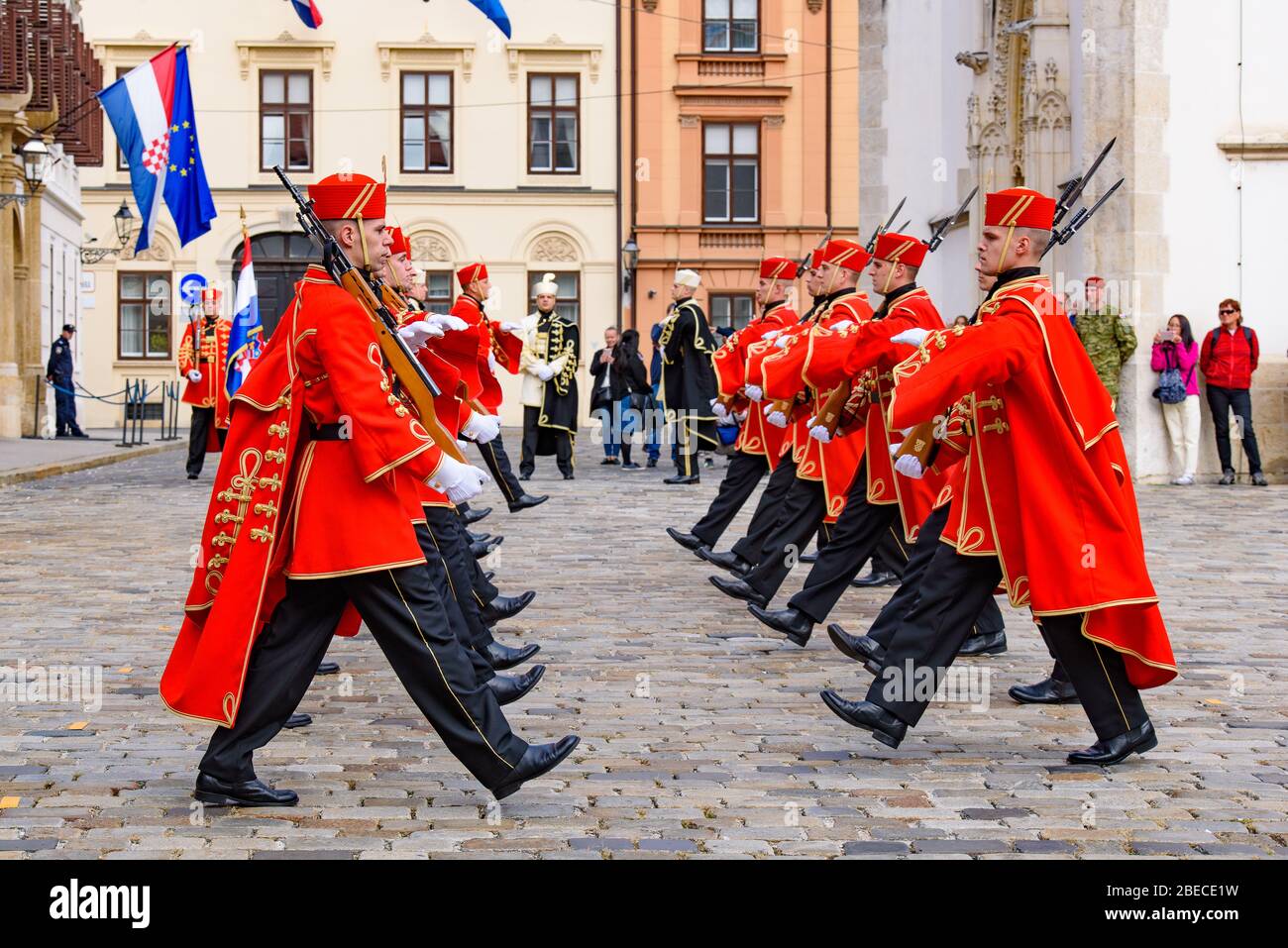 The Changing of the Guard Ceremony at St. Mark Square in Zagreb, Croatia Stock Photo