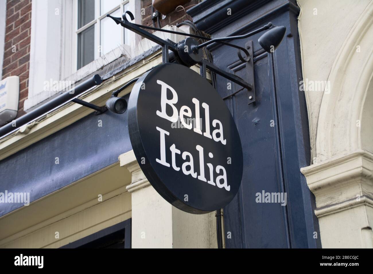 LONDON- MARCH, 2019: Bella Italia exterior logo, A British chain of Italian restaurants Stock Photo