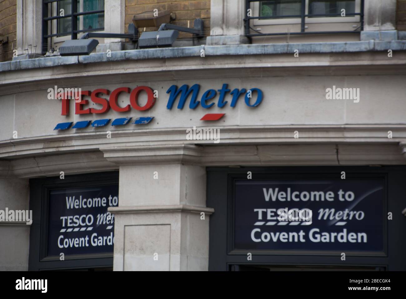 LONDON- SEPTEMBER, 2019: Tesco Metro exterior signage / logo. A British multinational groceries retailer Stock Photo