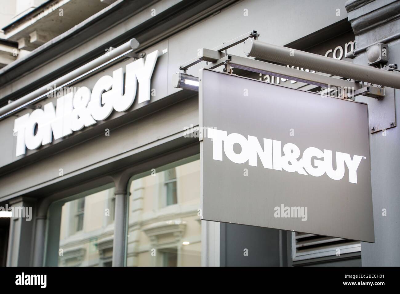 LONDON- MARCH, 2019: Toni & Guy branch signage in Covent Garden, a British chain of hairdressing salons Stock Photo