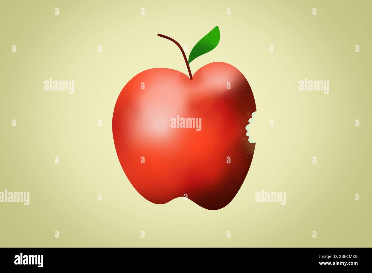 Illustration of a bite out of red apple isolated on brige background Stock Photo