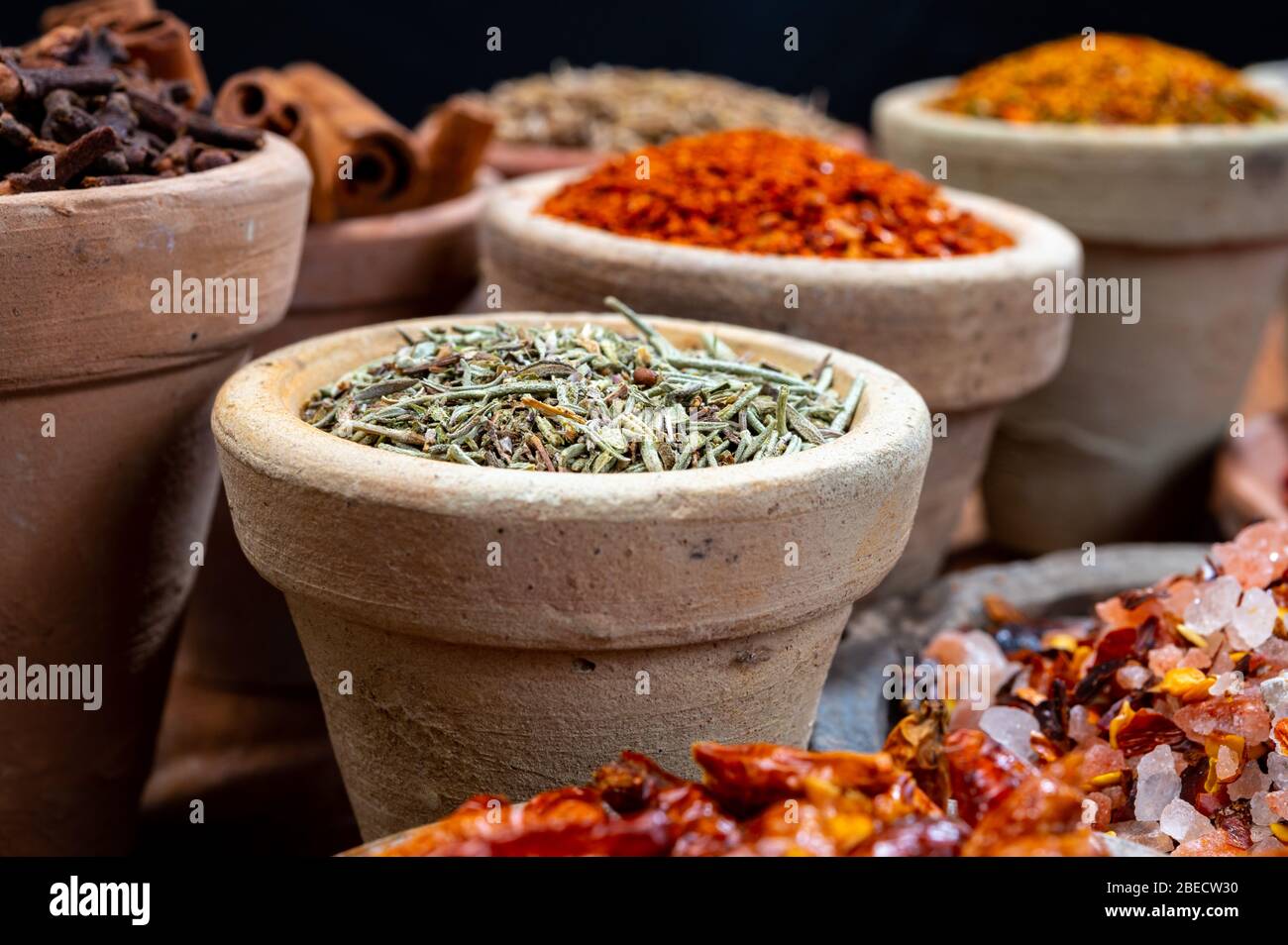 Indian spices collection, dried colorful condiment, nuts, pods and ...