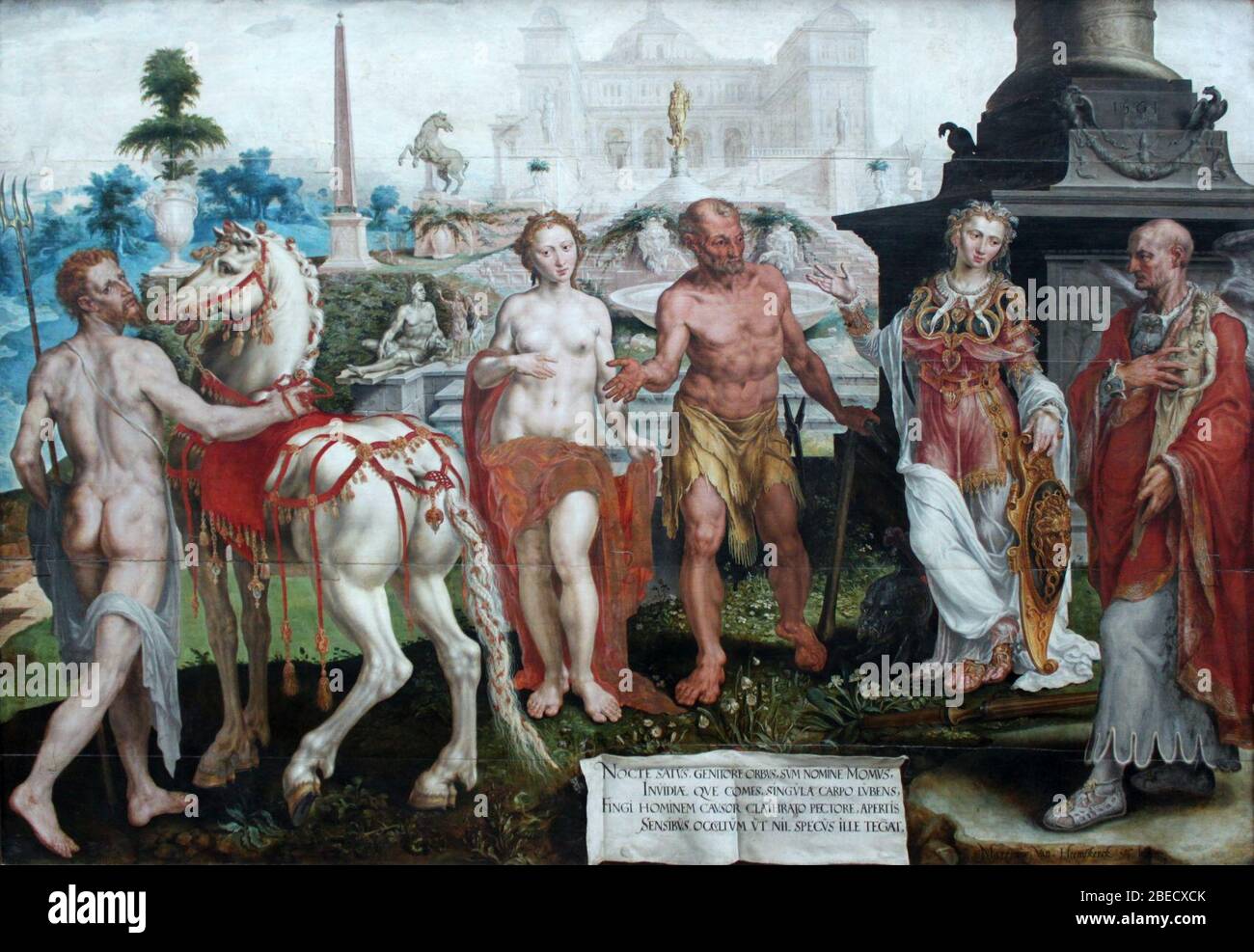 1561 v. Heemskerck Momus tadelt die Werke der Goetter. Stock Photo