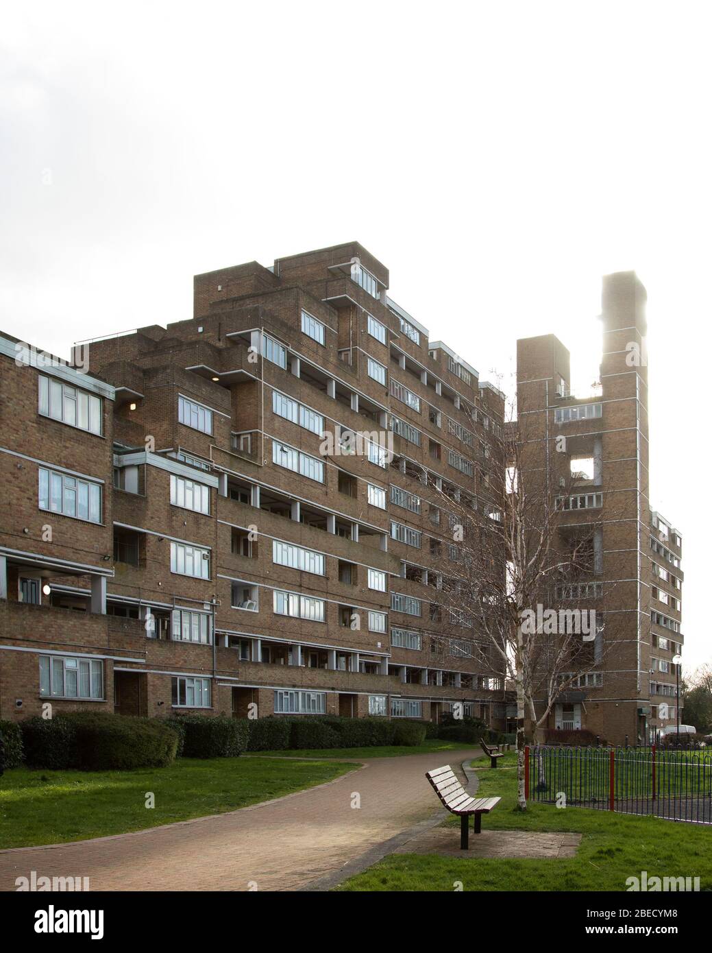 Dawson's Heights, a large social housing estate designed by Kate Macintosh and built in between 1964 and 1972 in South East London. Stock Photo