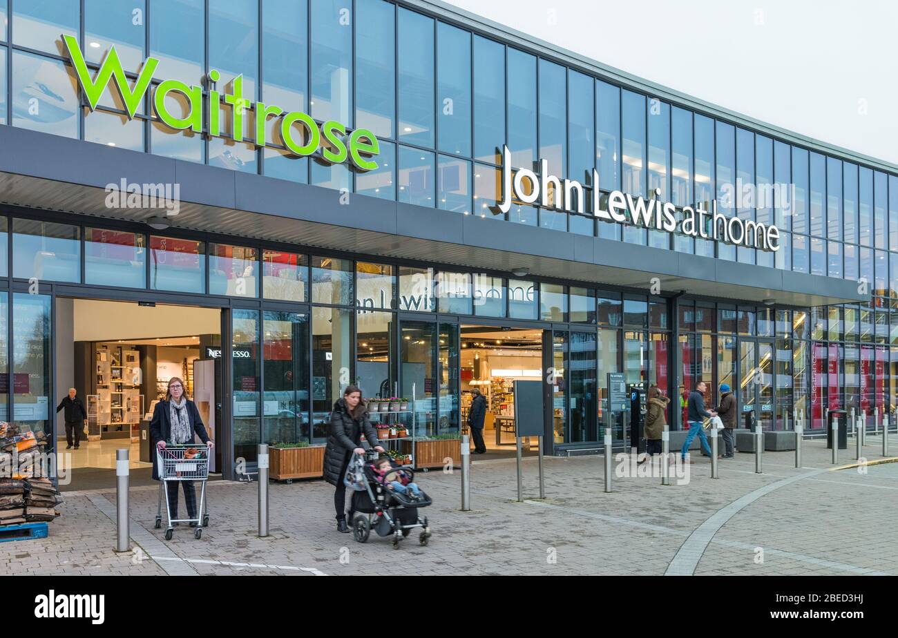 Joint Waitrose and John Lewis At Home shop front entrance in Horsham, West Sussex, England, UK. Stock Photo