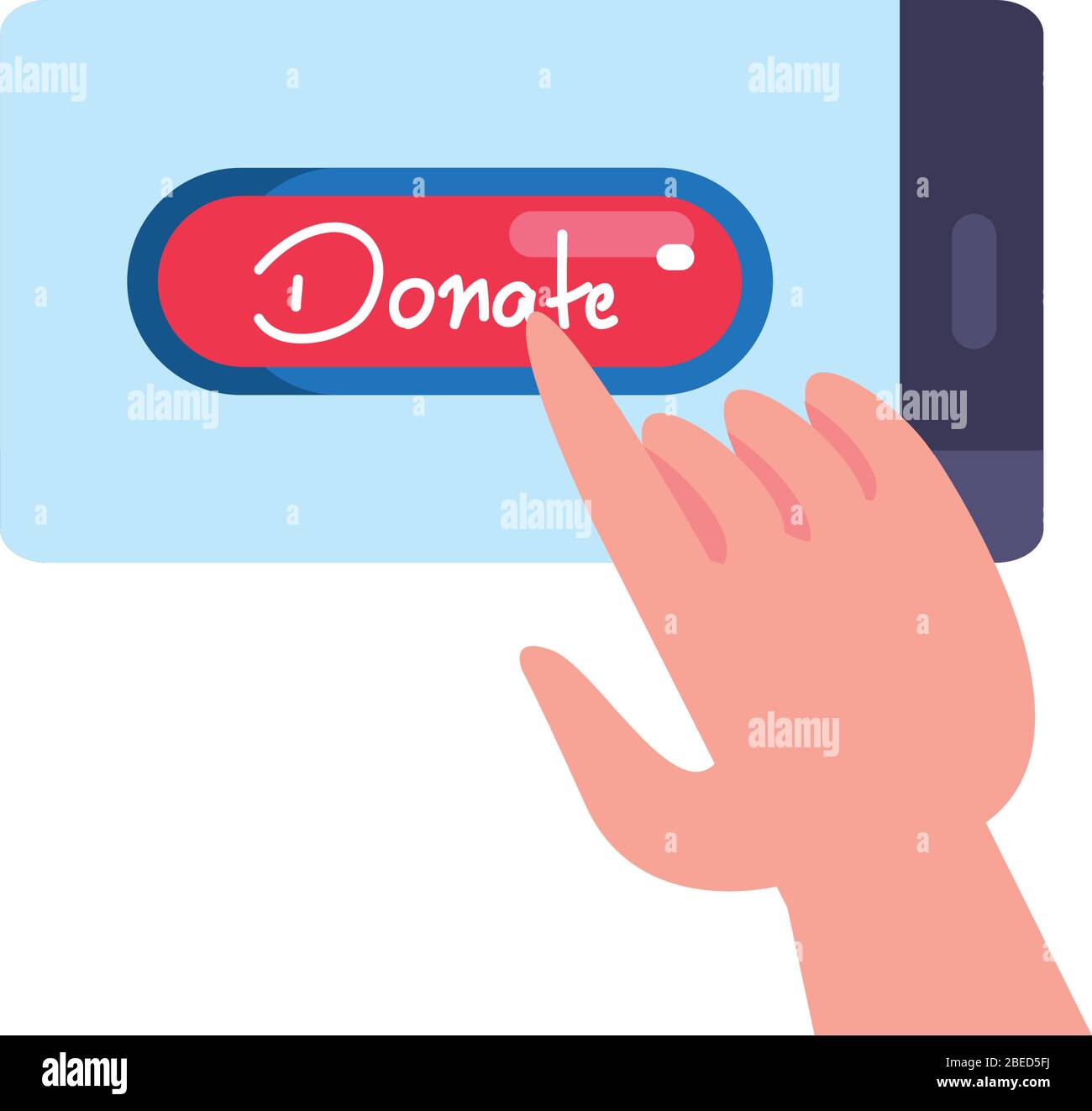 charity donations concept, smartphone with donate button and hand icon ...