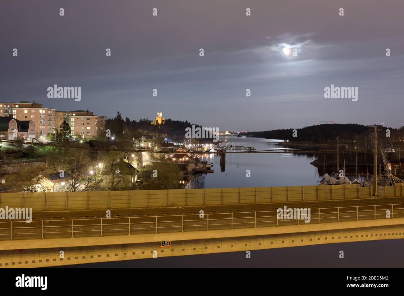 Stocksund at night in Stockholm, Sweden Stock Photo