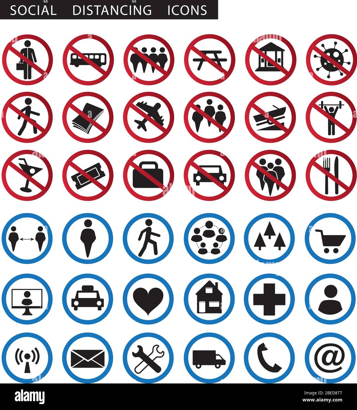 Social distancing related icons symbols set coronavirus covid-19 Stock ...