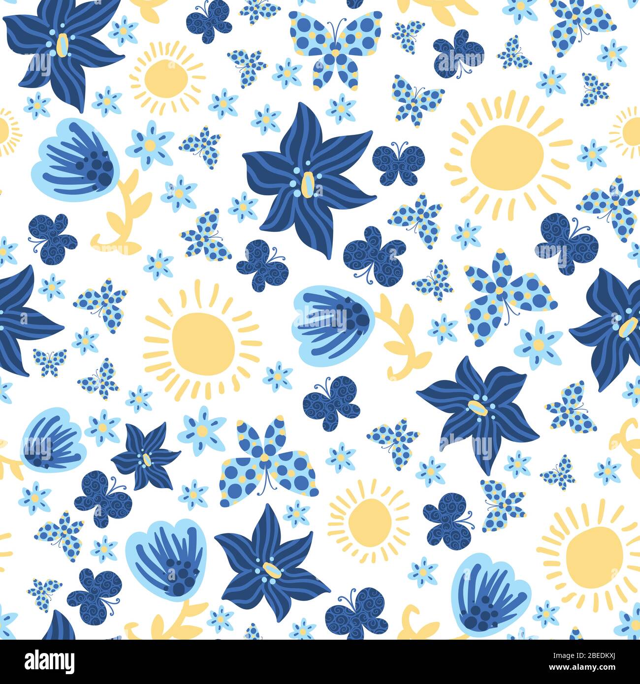 flowers, butterflies and suns seamless pattern Stock Vector Image & Art ...
