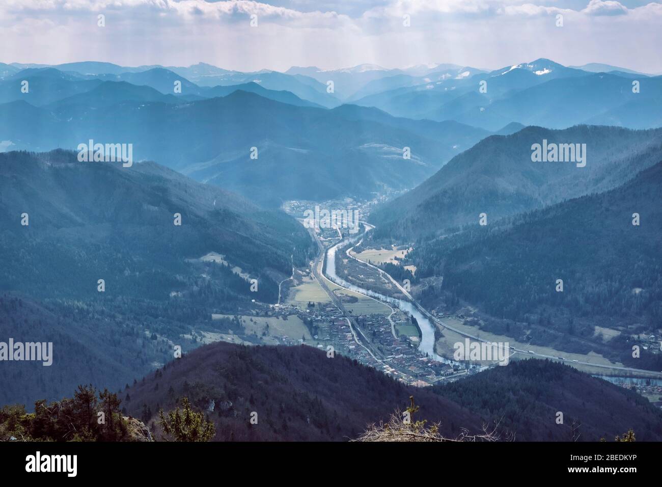 Big Fatra mountains and Stankovany village from Sip peak, Slovak republic. Seasonal natural scene. Travel destination. Stock Photo
